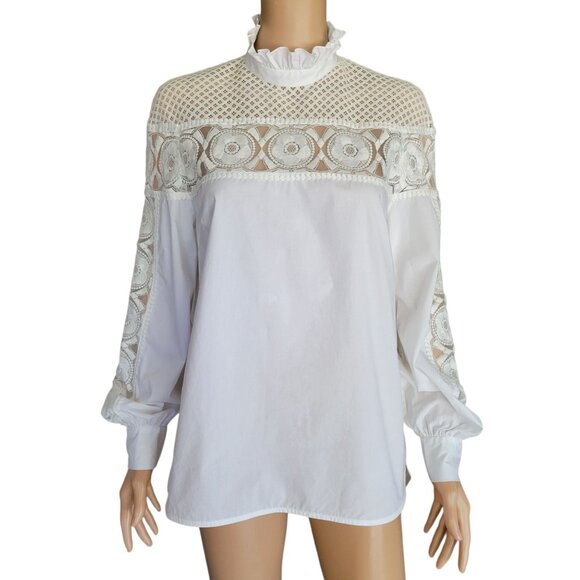 Sandro Paris White Lace Panel Blouse (Size 1) NWT - Picture 1 of 8